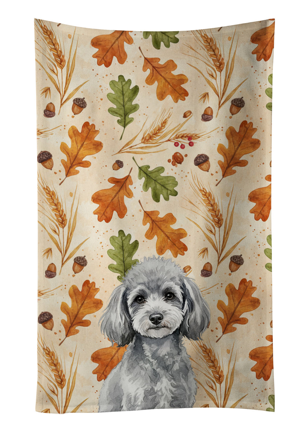 Toy Silver Poodle Heirloom Fall Kitchen Towel Velour Plush Front and Cotton Loop Back Machine Washable