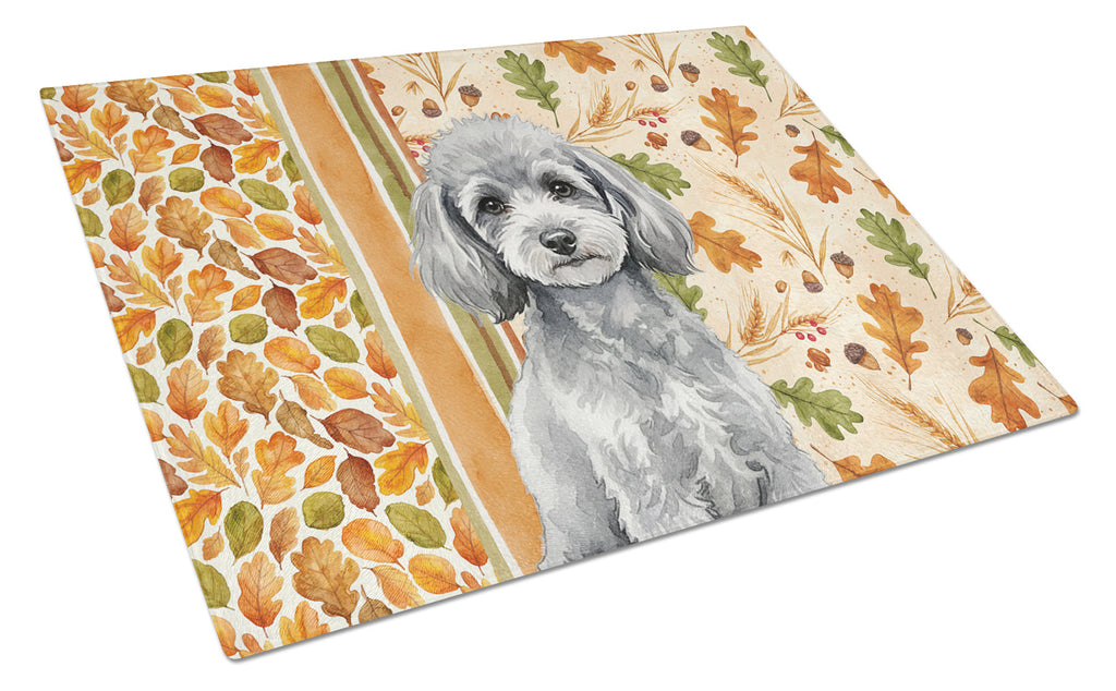 Toy Silver Poodle Heirloom Fall Cutting Board Tempered Glass Kitchen Cutting Surface, Heat Resistant Chopping, Non-Slip Feet, Food Prep & Serving