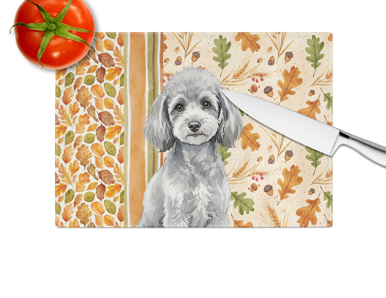 Toy Silver Poodle Heirloom Fall Cutting Board Tempered Glass Kitchen Cutting Surface, Heat Resistant Chopping, Non-Slip Feet, Food Prep & Serving
