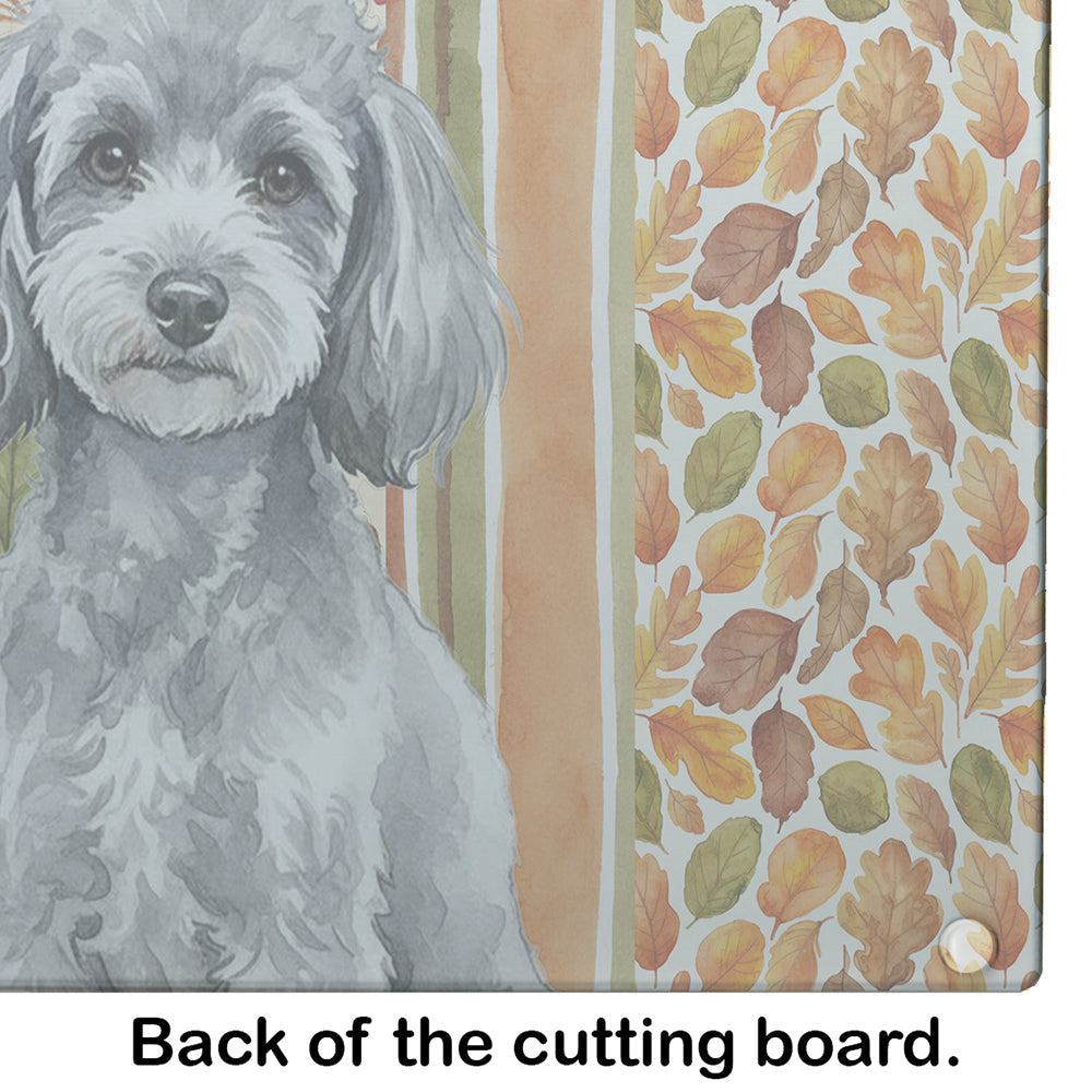 Toy Silver Poodle Heirloom Fall Cutting Board Tempered Glass Kitchen Cutting Surface, Heat Resistant Chopping, Non-Slip Feet, Food Prep & Serving