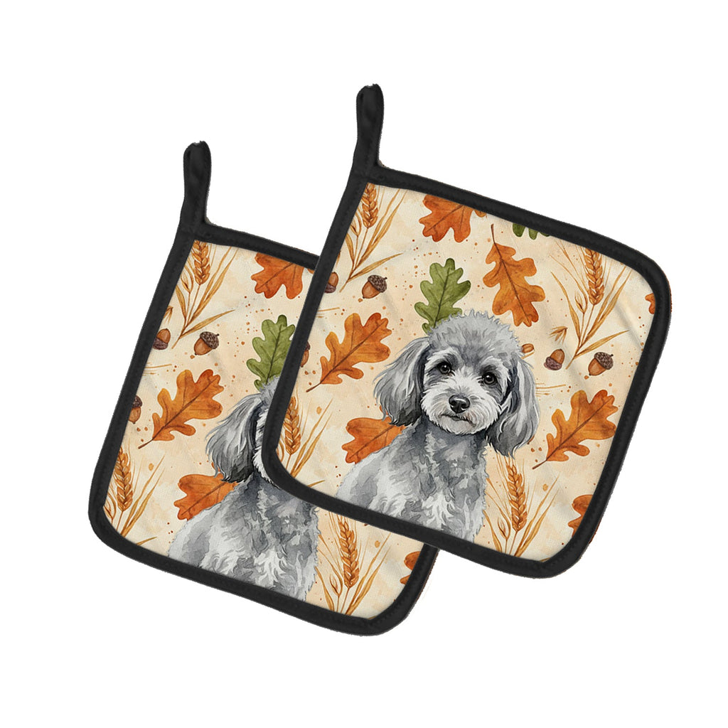 Toy Silver Poodle Heirloom Fall Pot Holder Set of 2 Heat Resistant Quilted Hot Pads 7.5 x 7.5 Inch, Insulated Kitchen Trivets for Cooking & Baking
