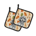 Toy Silver Poodle Heirloom Fall Pot Holder Set of 2 Heat Resistant Quilted Hot Pads 7.5 x 7.5 Inch, Insulated Kitchen Trivets for Cooking & Baking