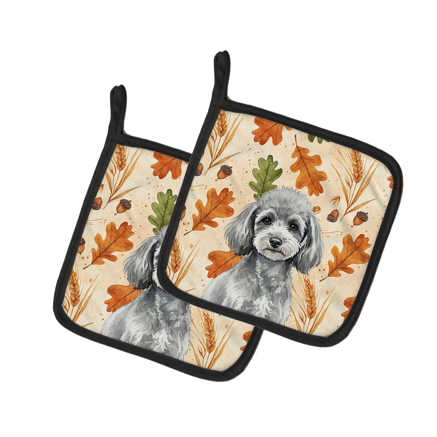 Toy Silver Poodle Heirloom Fall Pot Holder Set of 2 Heat Resistant Quilted Hot Pads 7.5 x 7.5 Inch, Insulated Kitchen Trivets for Cooking & Baking