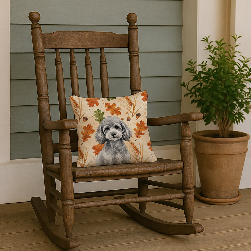 Toy Silver Poodle Heirloom Fall Decorative Throw Pillow 14x14 Indoor Outdoor Accent Cushion, Fabric Cover with Insert for Sofa, Bed, Porch & Living Room