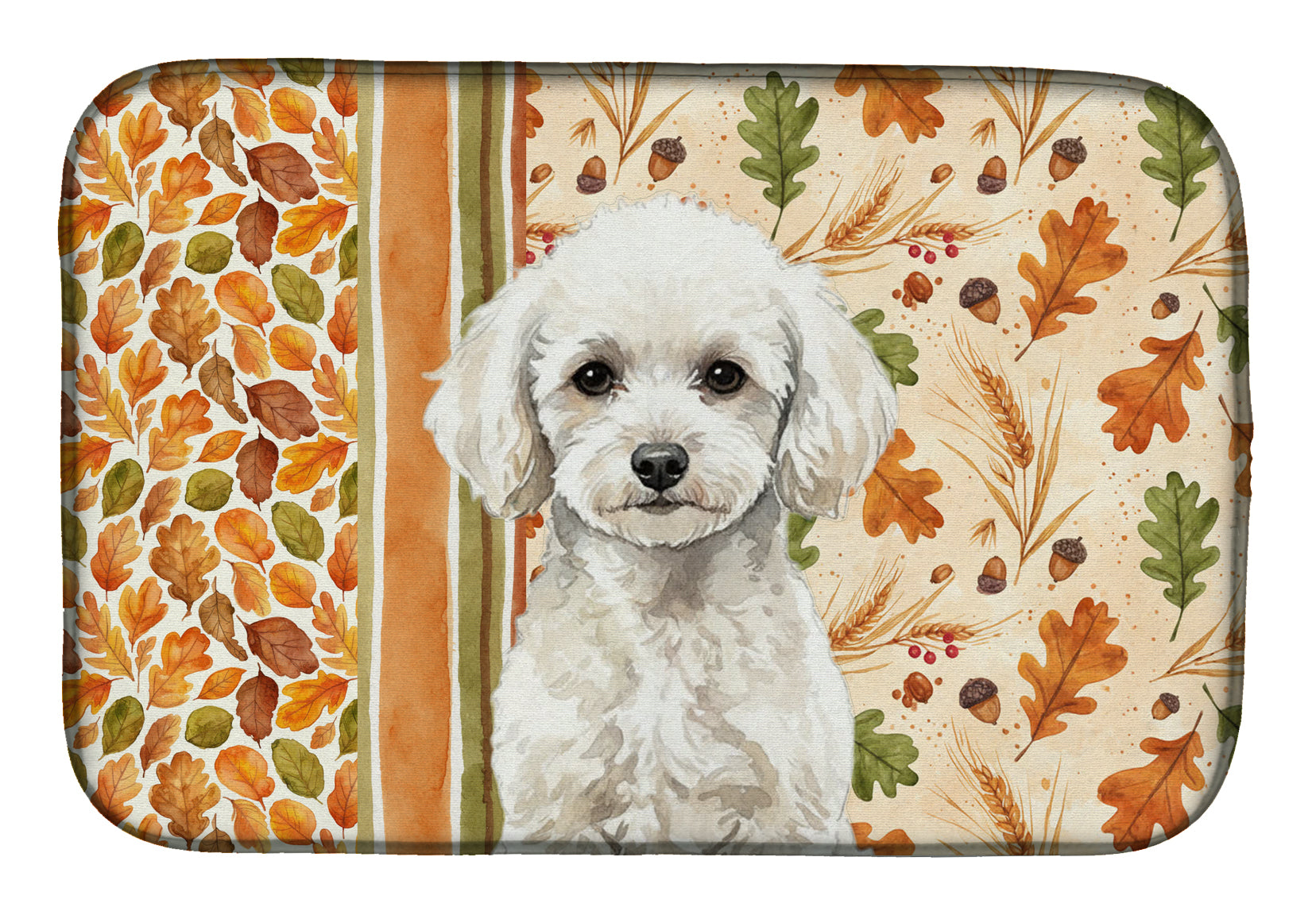 Toy White Poodle Heirloom Fall Dish Drying Mat Absorbent Dish Drying Mat Pad for Kitchen Counter Dish Drainer Mat for Countertop, 14 x 21", Multicolor