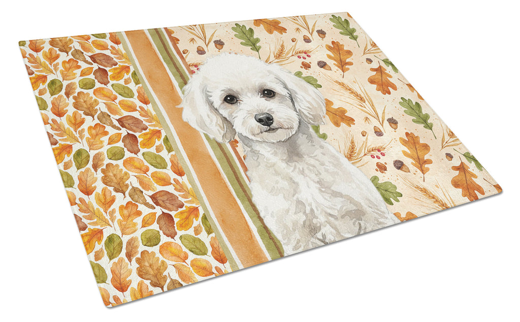 Toy White Poodle Heirloom Fall Cutting Board Tempered Glass Kitchen Cutting Surface, Heat Resistant Chopping, Non-Slip Feet, Food Prep & Serving