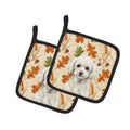 Toy White Poodle Heirloom Fall Pot Holder Set of 2 Heat Resistant Quilted Hot Pads 7.5 x 7.5 Inch, Insulated Kitchen Trivets for Cooking & Baking
