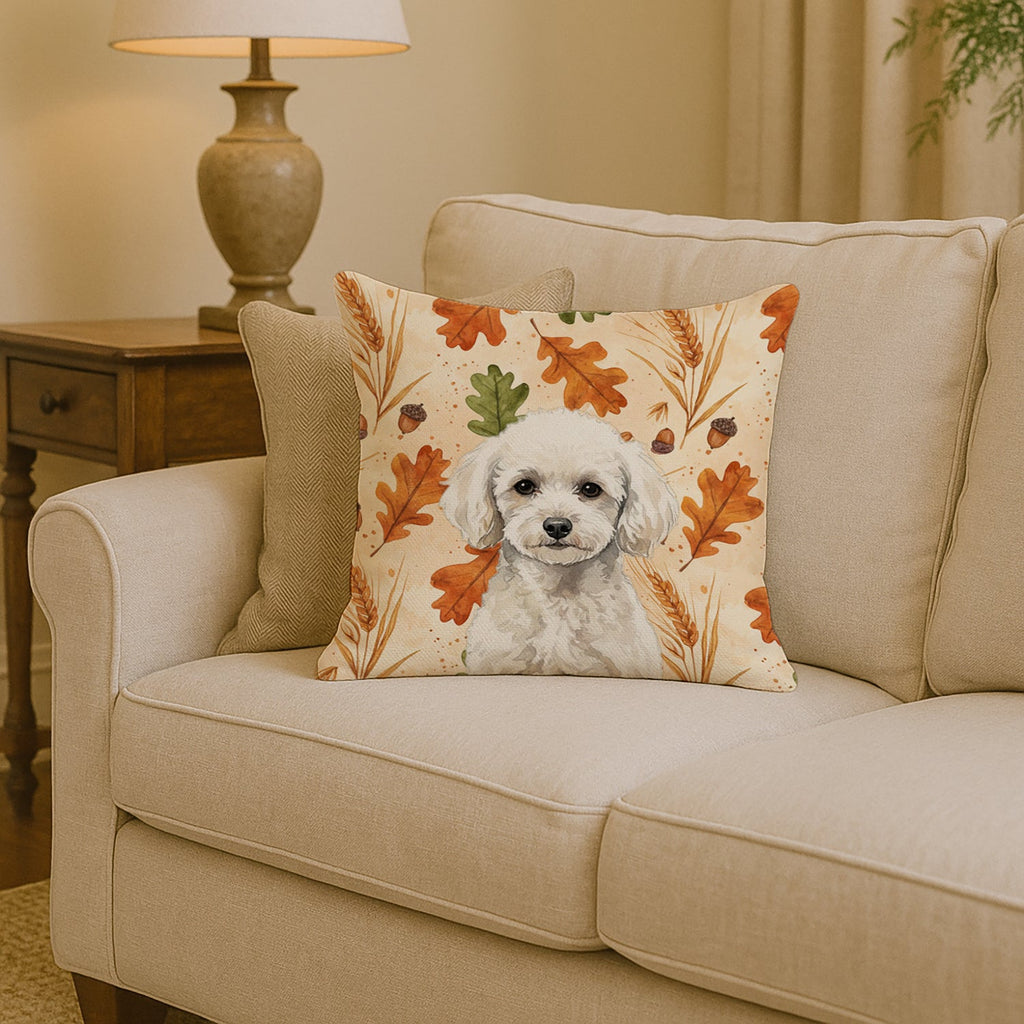 Toy White Poodle Heirloom Fall Decorative Throw Pillow 14x14 Indoor Outdoor Accent Cushion, Fabric Cover with Insert for Sofa, Bed, Porch & Living Room