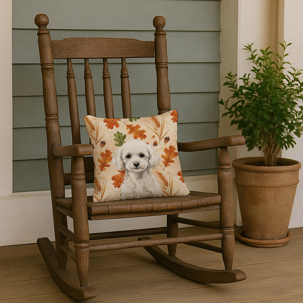 Toy White Poodle Heirloom Fall Decorative Throw Pillow 14x14 Indoor Outdoor Accent Cushion, Fabric Cover with Insert for Sofa, Bed, Porch & Living Room