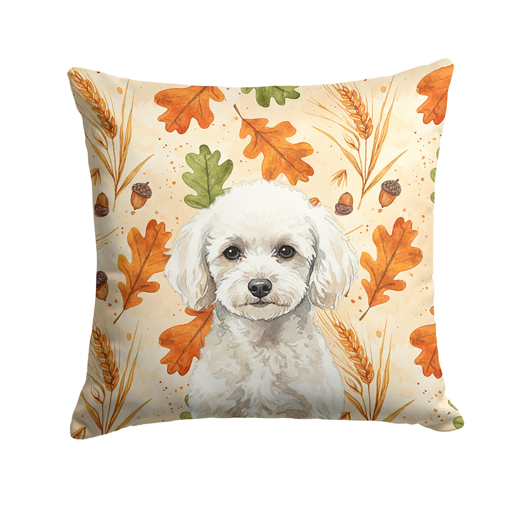 Toy White Poodle Heirloom Fall Decorative Throw Pillow 18x18 Indoor Outdoor Accent Cushion, Fabric Cover with Insert for Sofa, Bed, Porch & Living Room