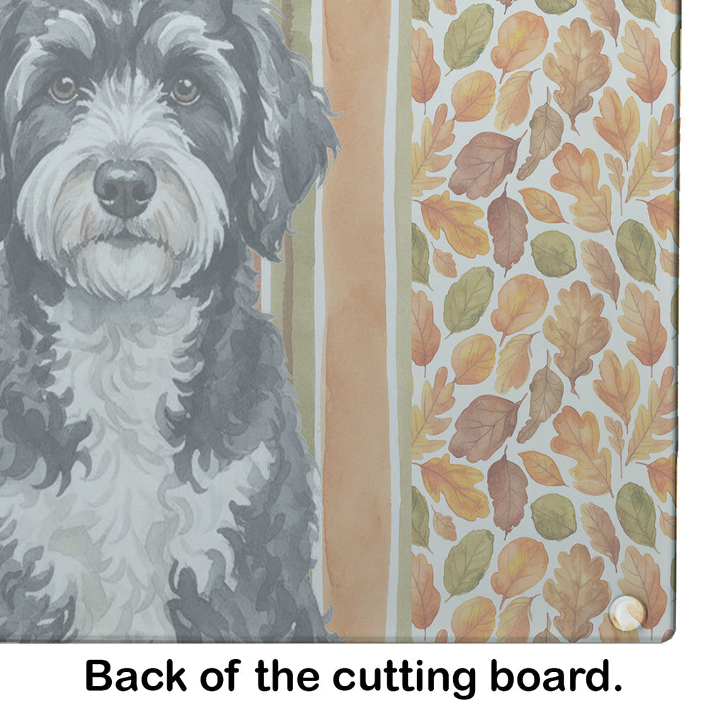Portuguese Water Dog Heirloom Fall Cutting Board Tempered Glass Kitchen Cutting Surface, Heat Resistant Chopping, Non-Slip Feet, Food Prep & Serving