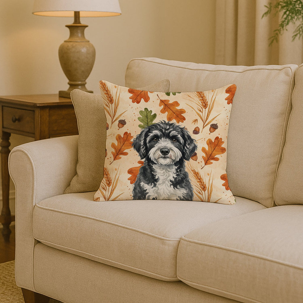 Portuguese Water Dog Heirloom Fall Decorative Throw Pillow 14x14 Indoor Outdoor Accent Cushion, Fabric Cover with Insert for Sofa, Bed, Porch & Living Room