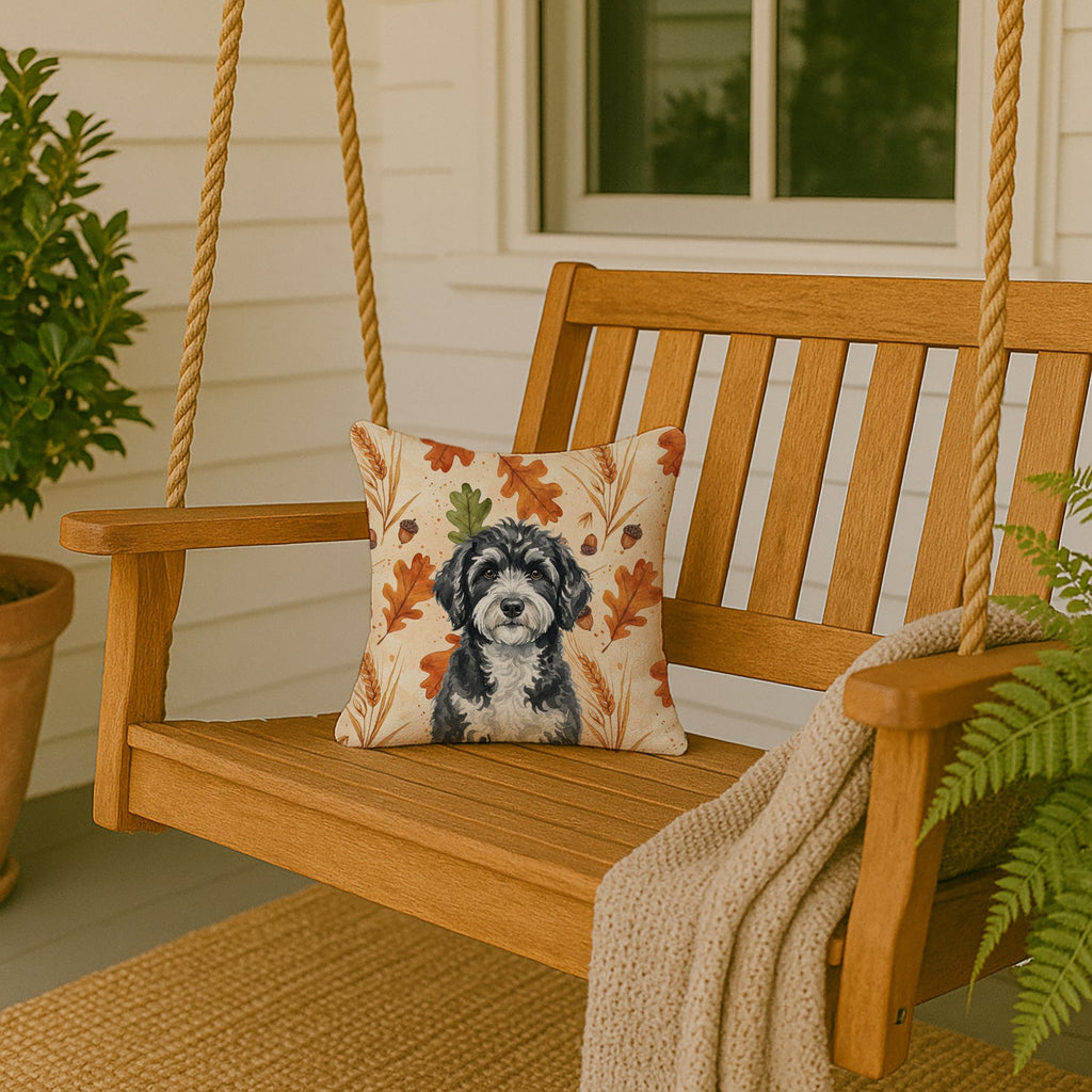Portuguese Water Dog Heirloom Fall Decorative Throw Pillow 14x14 Indoor Outdoor Accent Cushion, Fabric Cover with Insert for Sofa, Bed, Porch & Living Room