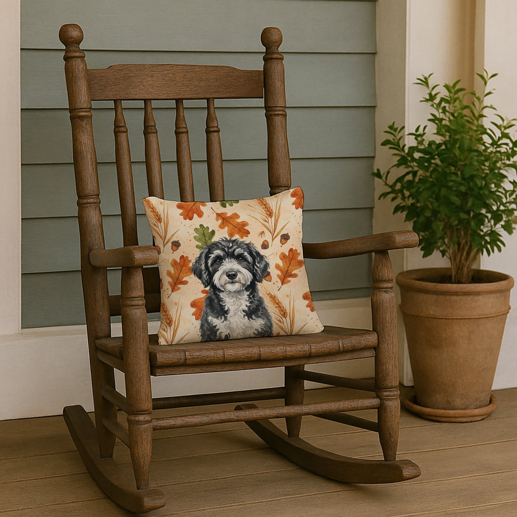 Portuguese Water Dog Heirloom Fall Decorative Throw Pillow 14x14 Indoor Outdoor Accent Cushion, Fabric Cover with Insert for Sofa, Bed, Porch & Living Room