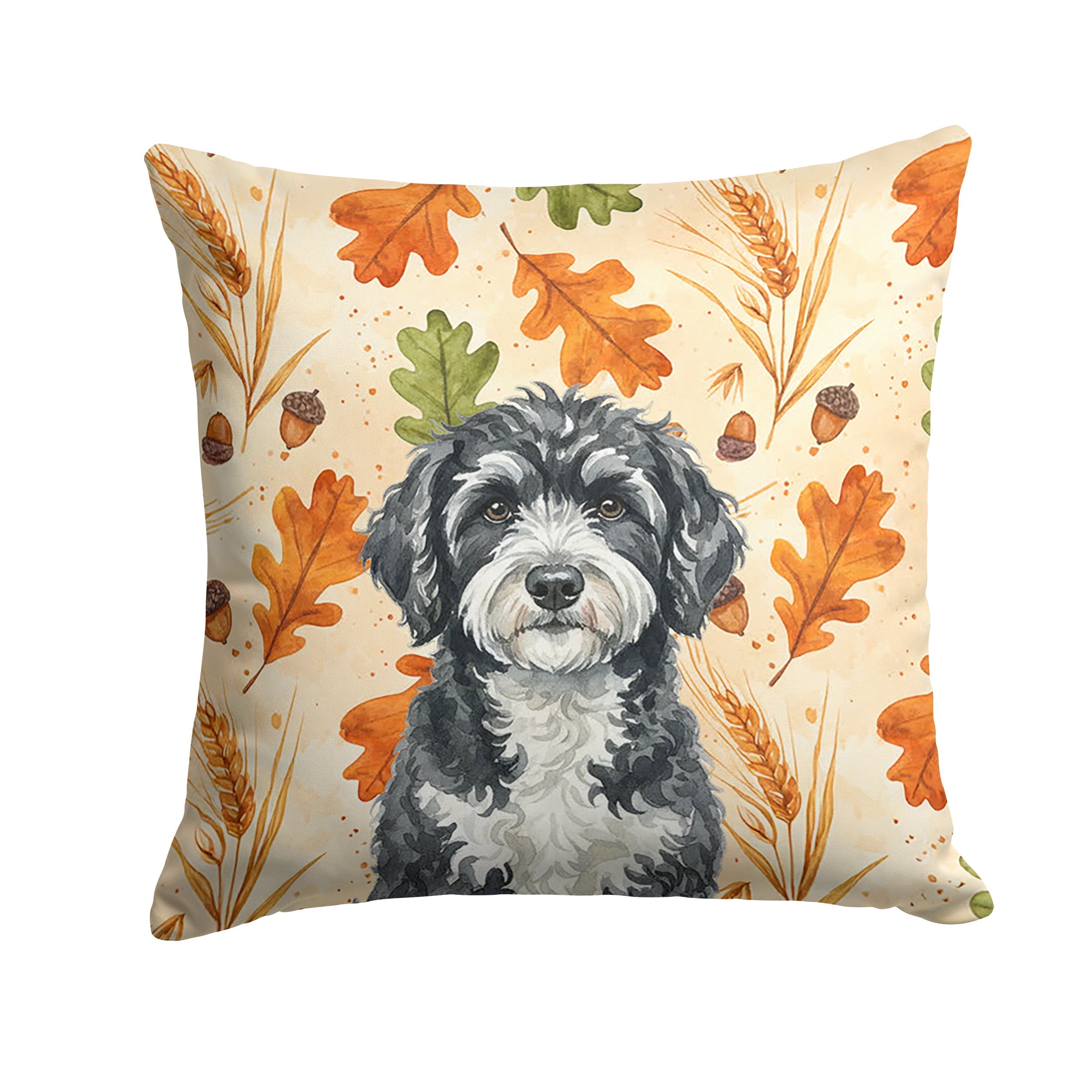 Portuguese Water Dog Heirloom Fall Decorative Throw Pillow 18x18 Indoor Outdoor Accent Cushion, Fabric Cover with Insert for Sofa, Bed, Porch & Living Room