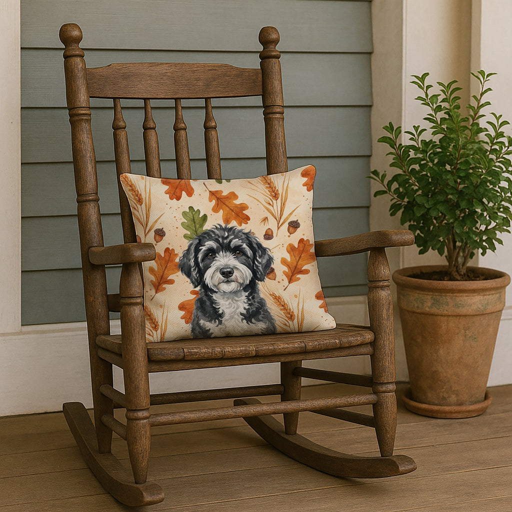 Portuguese Water Dog Heirloom Fall Decorative Throw Pillow 18x18 Indoor Outdoor Accent Cushion, Fabric Cover with Insert for Sofa, Bed, Porch & Living Room