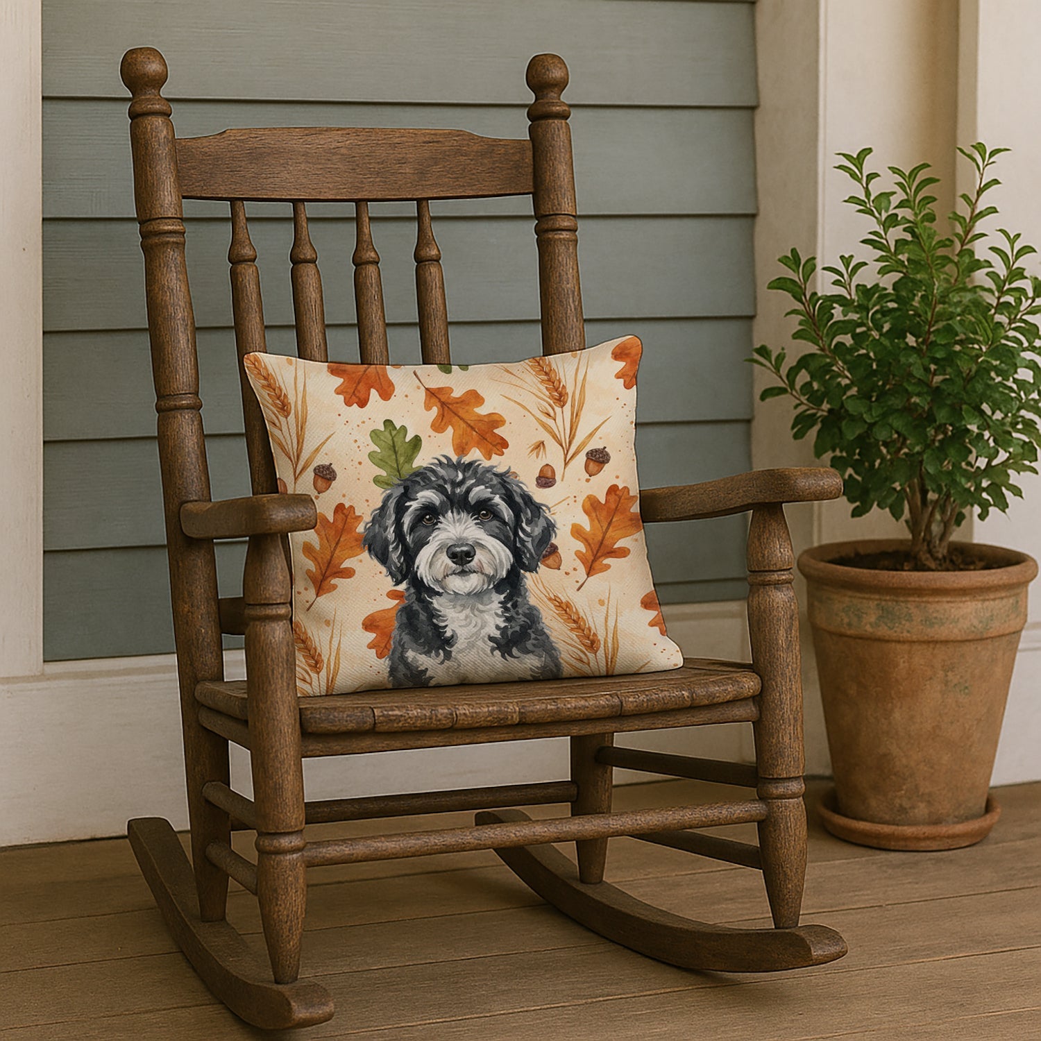 Portuguese Water Dog Heirloom Fall Decorative Throw Pillow 18x18 Indoor Outdoor Accent Cushion, Fabric Cover with Insert for Sofa, Bed, Porch & Living Room