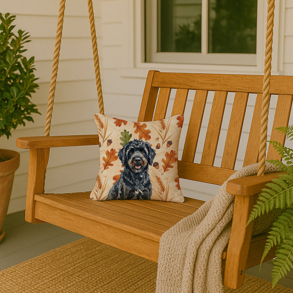 Black Portuguese Water Dog Heirloom Fall Decorative Throw Pillow 14x14 Indoor Outdoor Accent Cushion, Fabric Cover with Insert for Sofa, Bed, Porch & Living Room