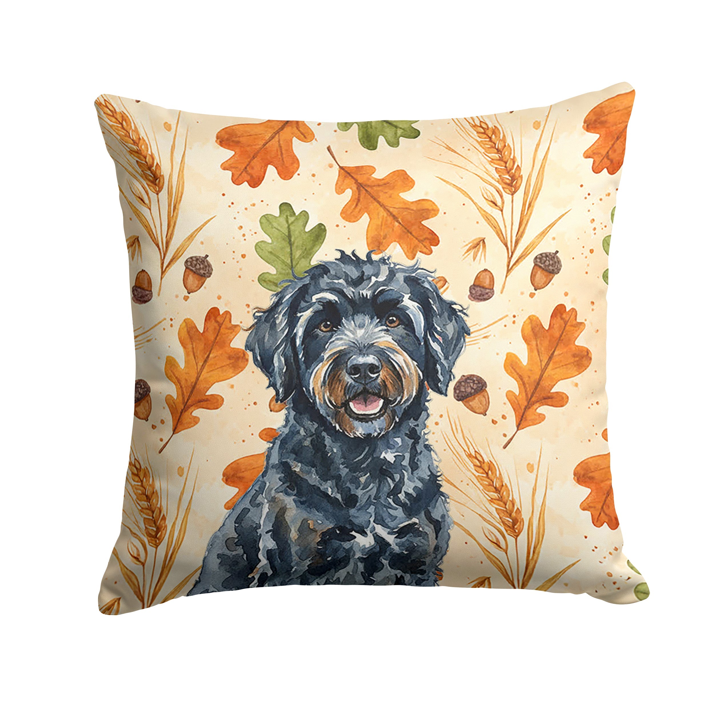 Black Portuguese Water Dog Heirloom Fall Decorative Throw Pillow 18x18 Indoor Outdoor Accent Cushion, Fabric Cover with Insert for Sofa, Bed, Porch & Living Room