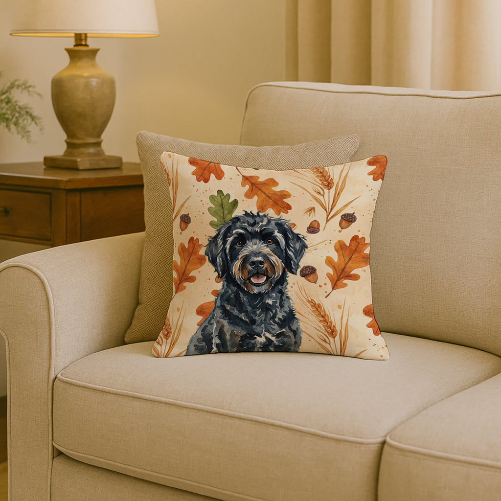 Black Portuguese Water Dog Heirloom Fall Decorative Throw Pillow 18x18 Indoor Outdoor Accent Cushion, Fabric Cover with Insert for Sofa, Bed, Porch & Living Room