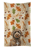 Brown Portuguese Water Dog Heirloom Fall Kitchen Towel Velour Plush Front and Cotton Loop Back Machine Washable