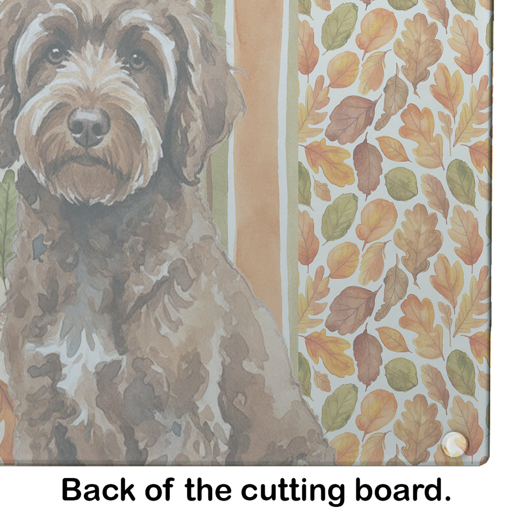 Brown Portuguese Water Dog Heirloom Fall Cutting Board Tempered Glass Kitchen Cutting Surface, Heat Resistant Chopping, Non-Slip Feet, Food Prep & Serving
