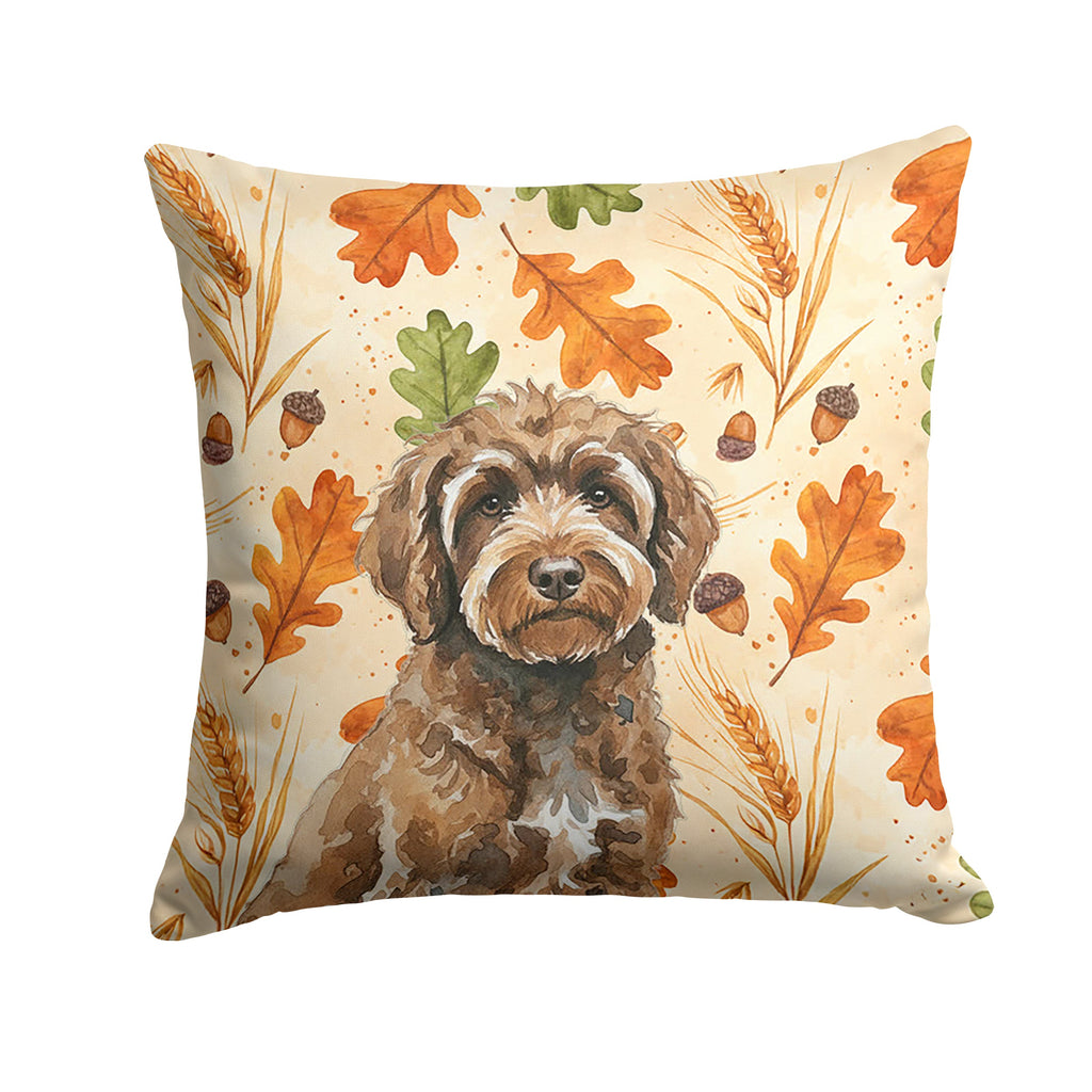 Brown Portuguese Water Dog Heirloom Fall Decorative Throw Pillow 14x14 Indoor Outdoor Accent Cushion, Fabric Cover with Insert for Sofa, Bed, Porch & Living Room
