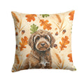 Brown Portuguese Water Dog Heirloom Fall Decorative Throw Pillow 14x14 Indoor Outdoor Accent Cushion, Fabric Cover with Insert for Sofa, Bed, Porch & Living Room