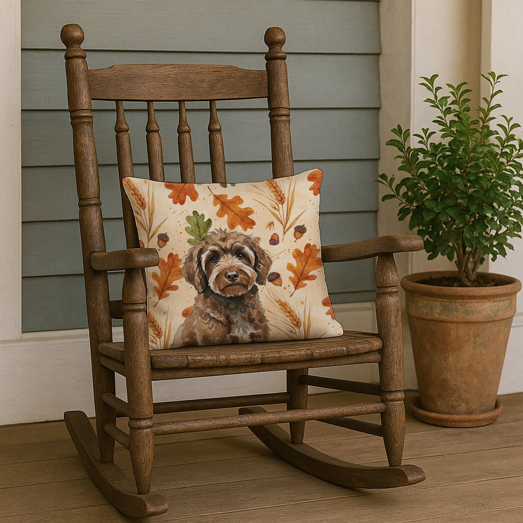 Brown Portuguese Water Dog Heirloom Fall Decorative Throw Pillow 18x18 Indoor Outdoor Accent Cushion, Fabric Cover with Insert for Sofa, Bed, Porch & Living Room