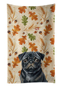 Black Pug Heirloom Fall Kitchen Towel Velour Plush Front and Cotton Loop Back Machine Washable