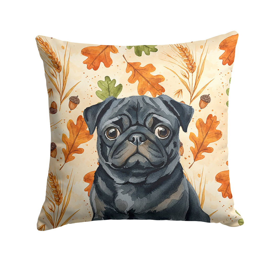 Black Pug Heirloom Fall Decorative Throw Pillow 18x18 Indoor Outdoor Accent Cushion, Fabric Cover with Insert for Sofa, Bed, Porch & Living Room
