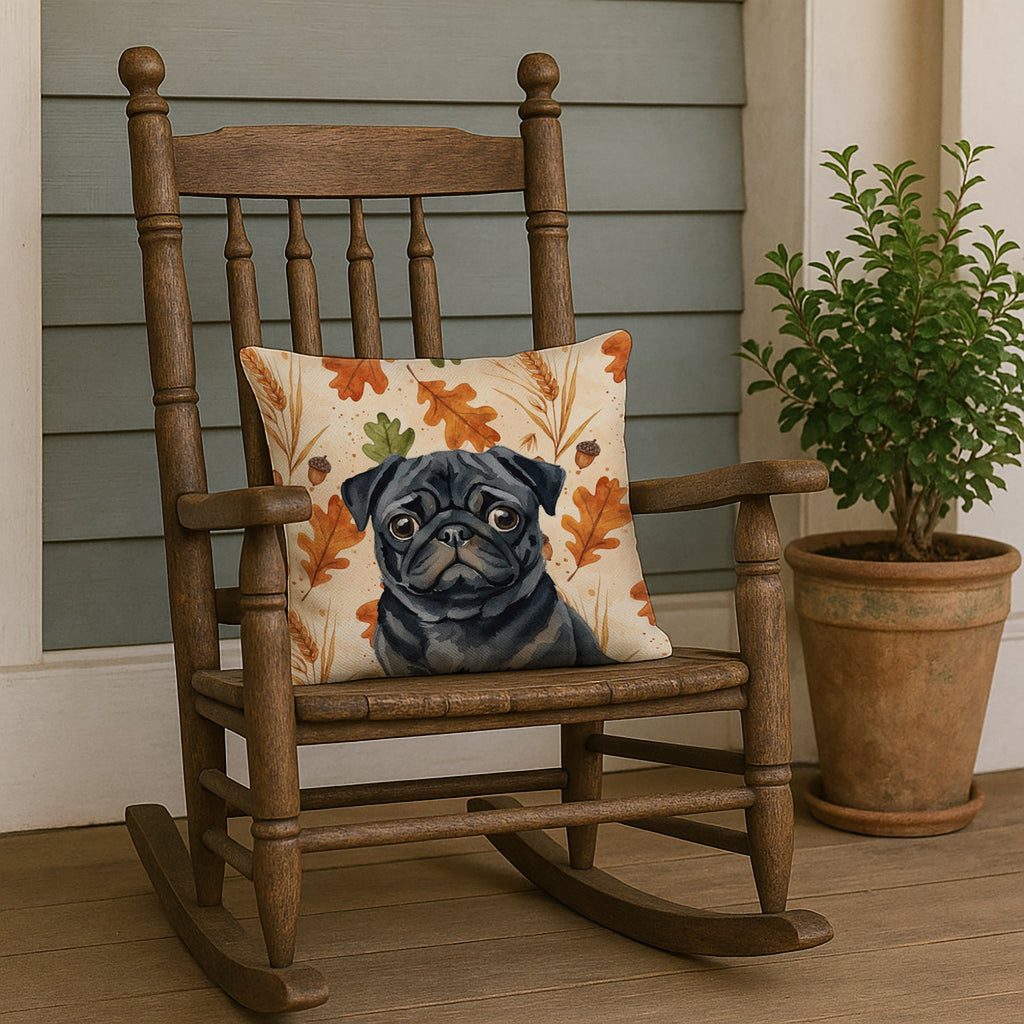 Black Pug Heirloom Fall Decorative Throw Pillow 18x18 Indoor Outdoor Accent Cushion, Fabric Cover with Insert for Sofa, Bed, Porch & Living Room
