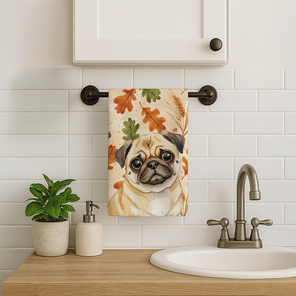 Fawn Pug Heirloom Fall Kitchen Towel Velour Plush Front and Cotton Loop Back Machine Washable