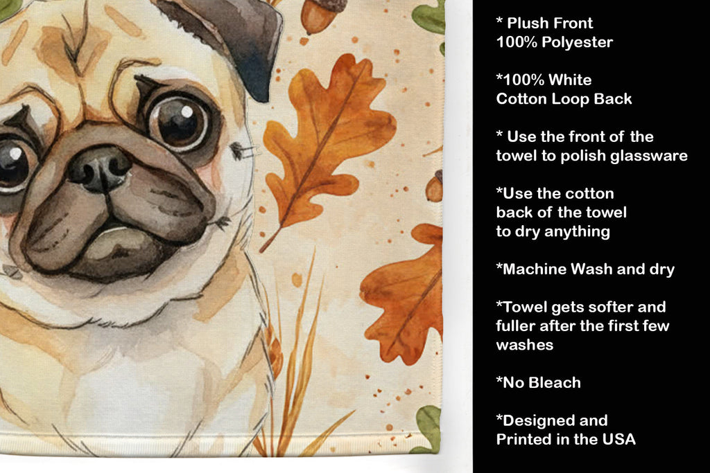 Fawn Pug Heirloom Fall Kitchen Towel Velour Plush Front and Cotton Loop Back Machine Washable