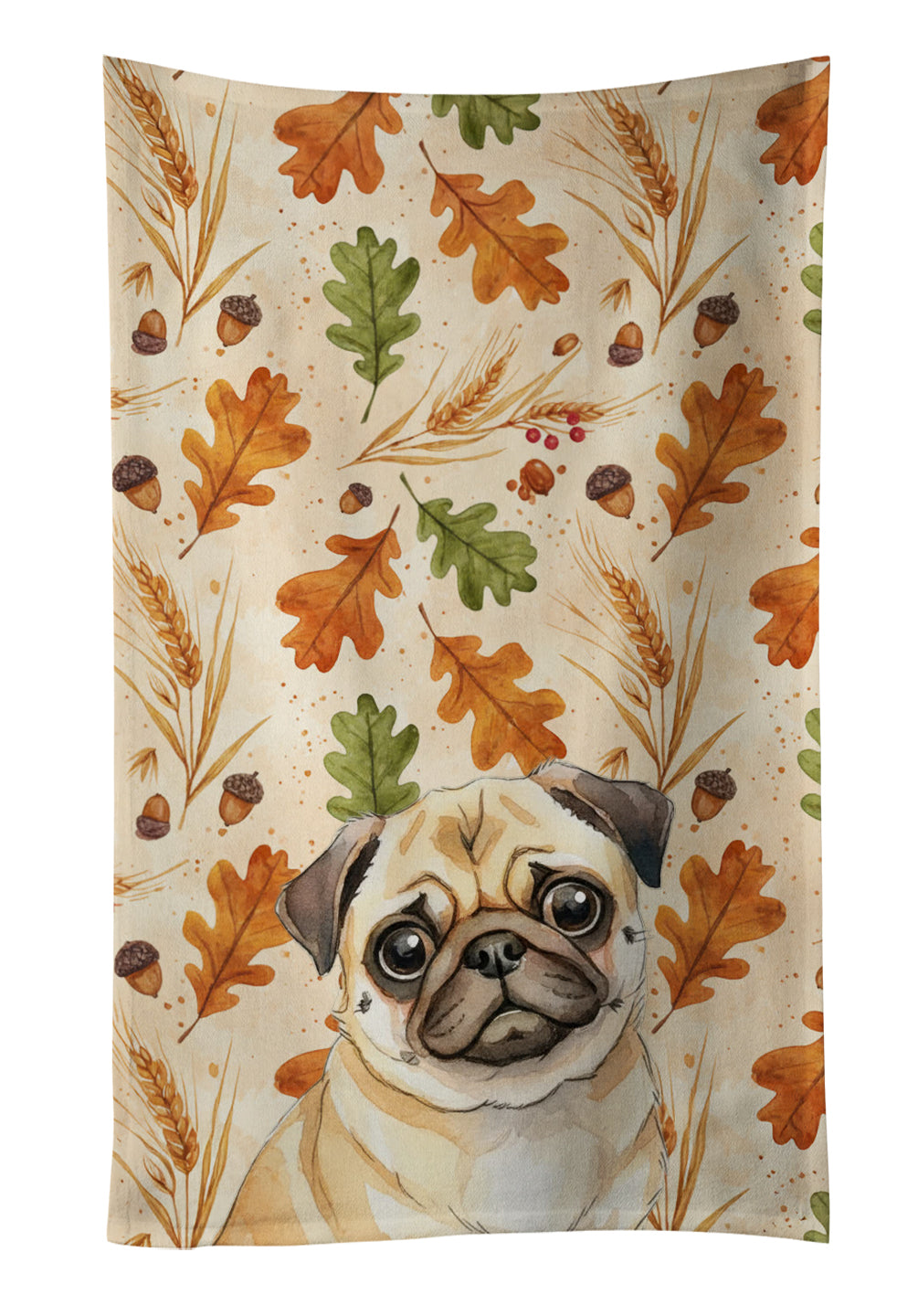 Fawn Pug Heirloom Fall Kitchen Towel Velour Plush Front and Cotton Loop Back Machine Washable