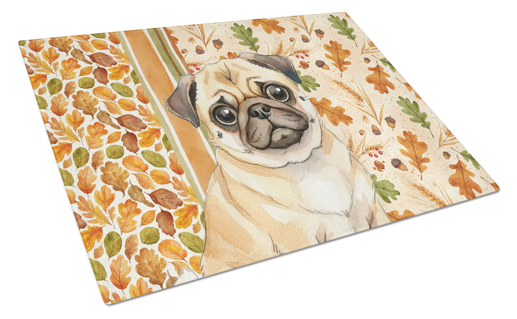 Fawn Pug Heirloom Fall Cutting Board Tempered Glass Kitchen Cutting Surface, Heat Resistant Chopping, Non-Slip Feet, Food Prep & Serving