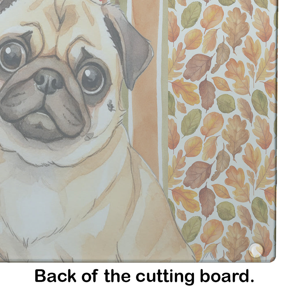 Fawn Pug Heirloom Fall Cutting Board Tempered Glass Kitchen Cutting Surface, Heat Resistant Chopping, Non-Slip Feet, Food Prep & Serving