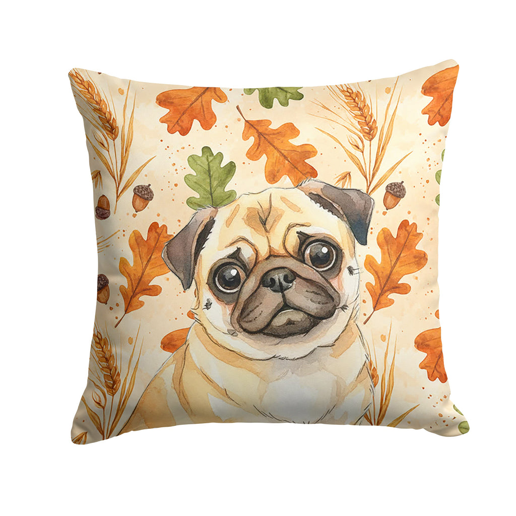 Fawn Pug Heirloom Fall Decorative Throw Pillow 14x14 Indoor Outdoor Accent Cushion, Fabric Cover with Insert for Sofa, Bed, Porch & Living Room