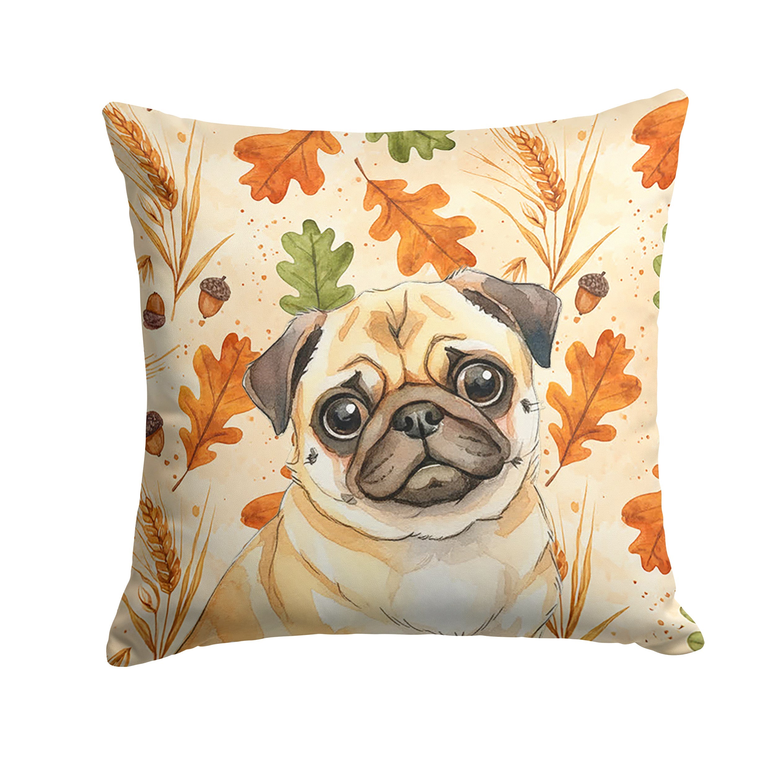 Fawn Pug Heirloom Fall Decorative Throw Pillow 18x18 Indoor Outdoor Accent Cushion, Fabric Cover with Insert for Sofa, Bed, Porch & Living Room