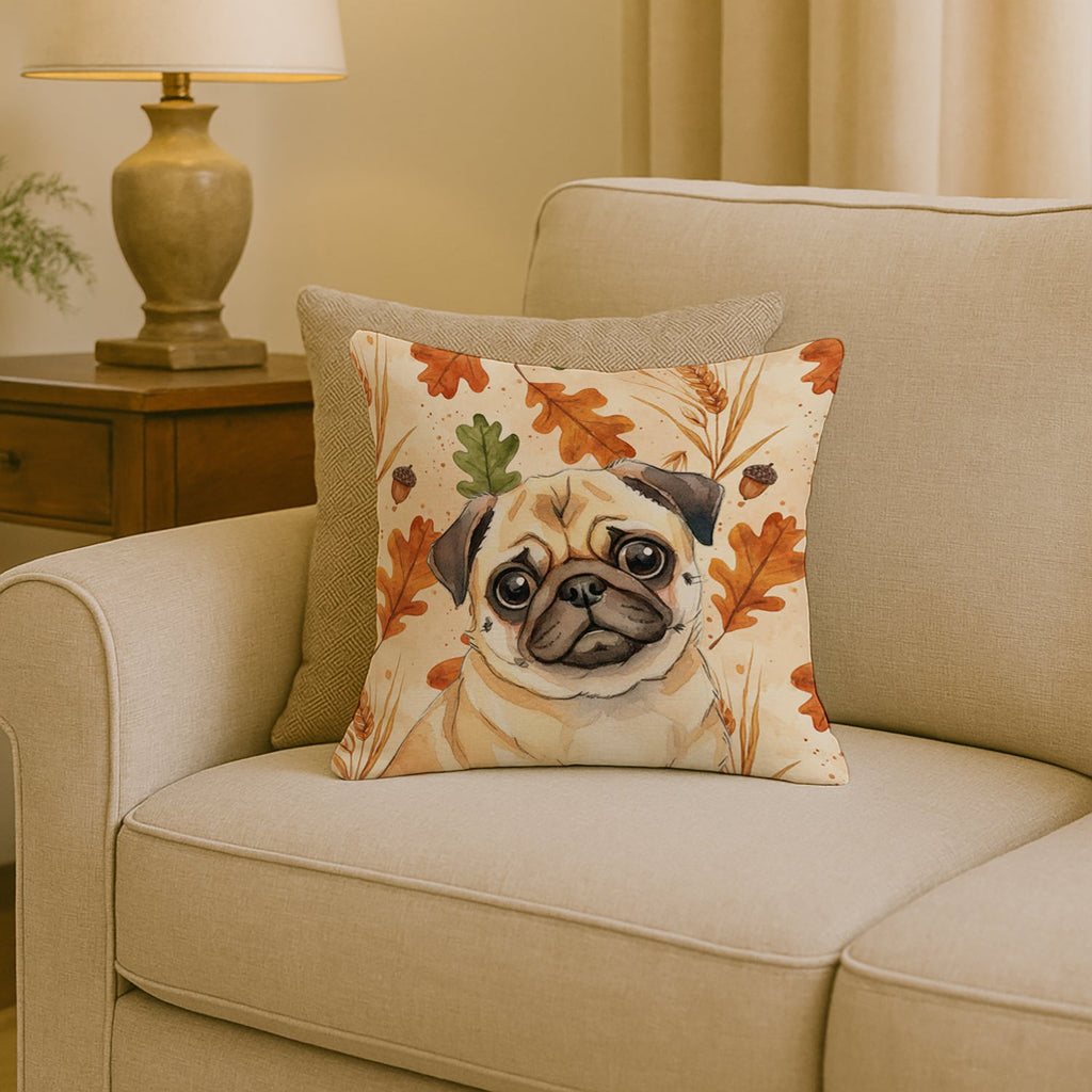 Fawn Pug Heirloom Fall Decorative Throw Pillow 18x18 Indoor Outdoor Accent Cushion, Fabric Cover with Insert for Sofa, Bed, Porch & Living Room
