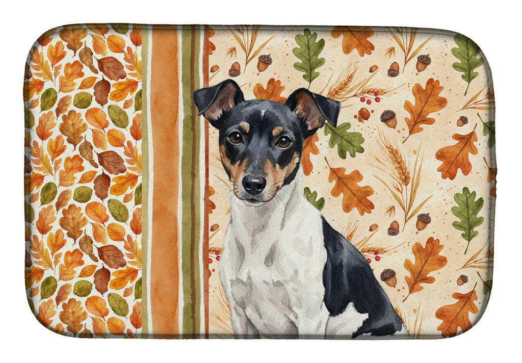 Black and White Rat Terrier Heirloom Fall Dish Drying Mat Absorbent Dish Drying Mat Pad for Kitchen Counter Dish Drainer Mat for Countertop, 14 x 21", Multicolor