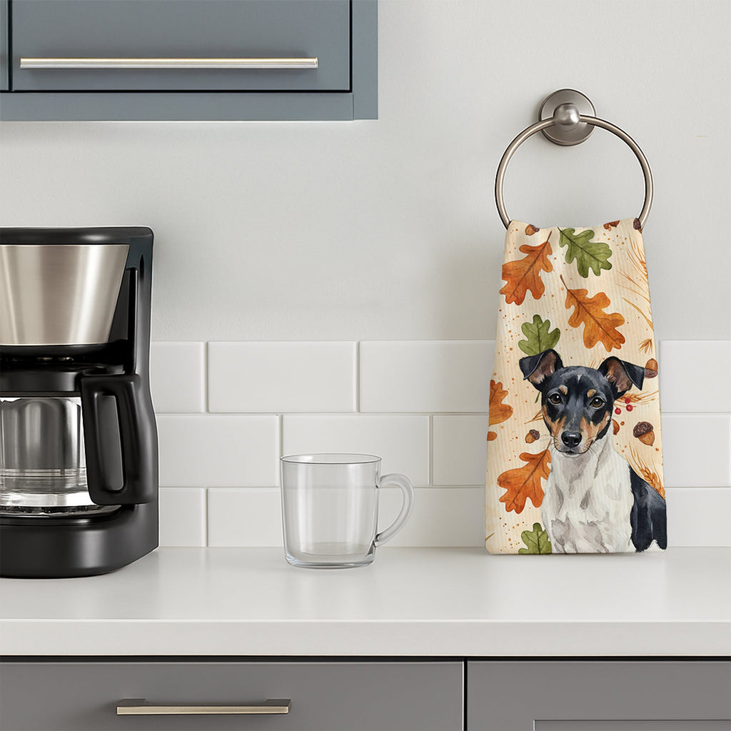 Black and White Rat Terrier Heirloom Fall Kitchen Towel Velour Plush Front and Cotton Loop Back Machine Washable