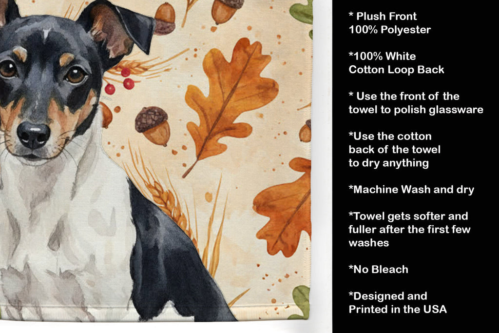 Black and White Rat Terrier Heirloom Fall Kitchen Towel Velour Plush Front and Cotton Loop Back Machine Washable