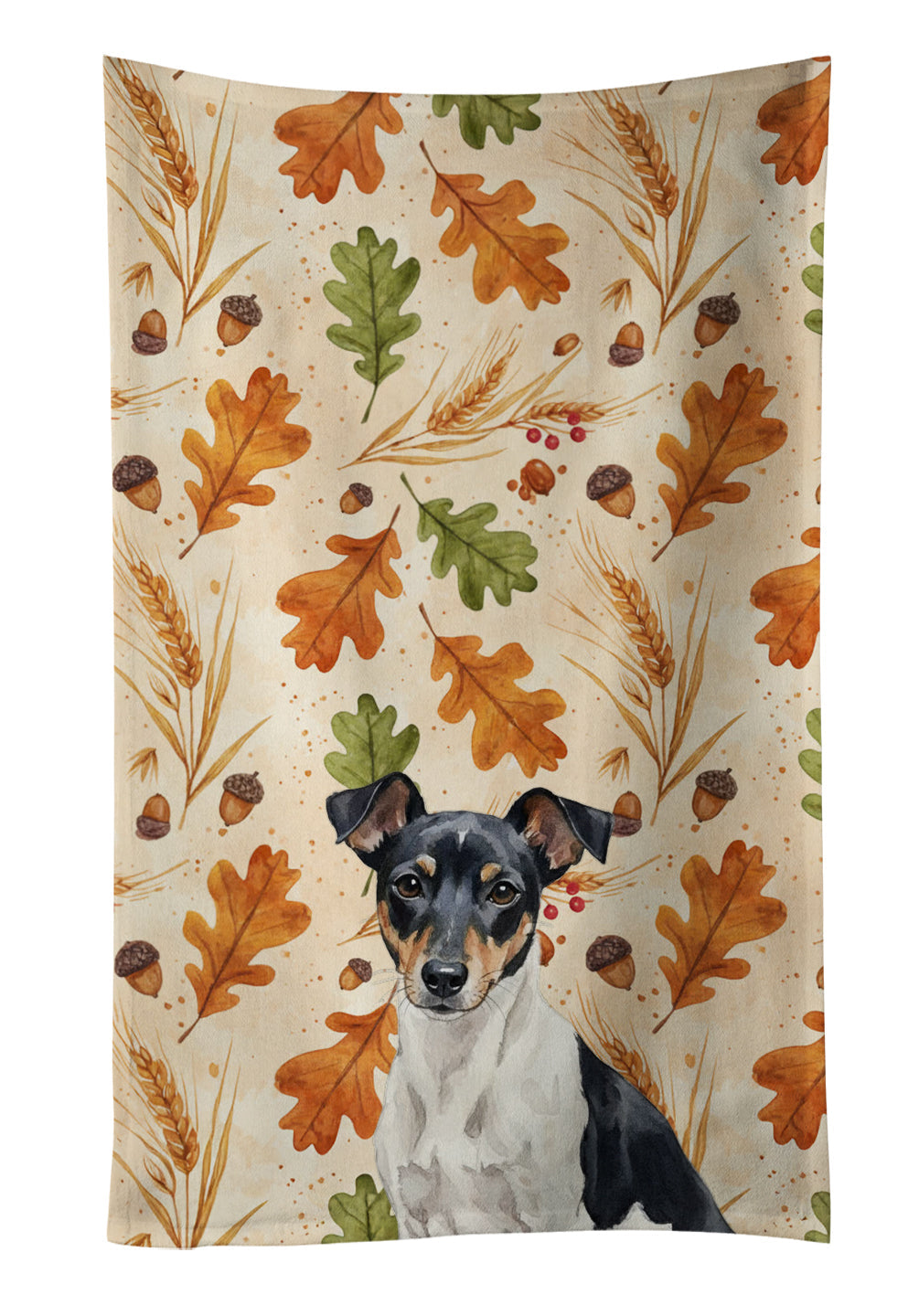 Black and White Rat Terrier Heirloom Fall Kitchen Towel Velour Plush Front and Cotton Loop Back Machine Washable