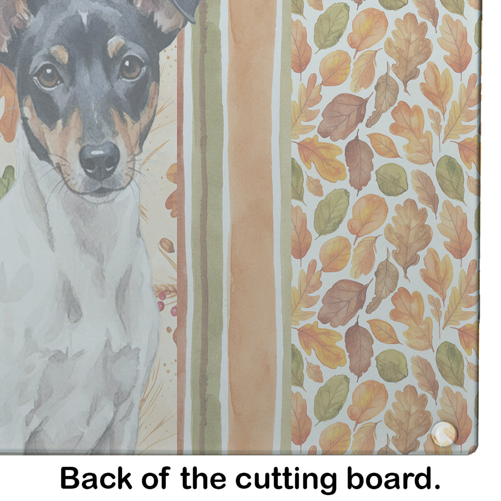 Black and White Rat Terrier Heirloom Fall Cutting Board Tempered Glass Kitchen Cutting Surface, Heat Resistant Chopping, Non-Slip Feet, Food Prep & Serving