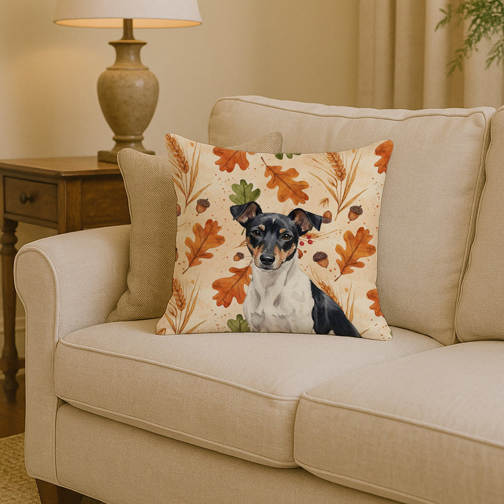 Black and White Rat Terrier Heirloom Fall Decorative Throw Pillow 14x14 Indoor Outdoor Accent Cushion, Fabric Cover with Insert for Sofa, Bed, Porch & Living Room