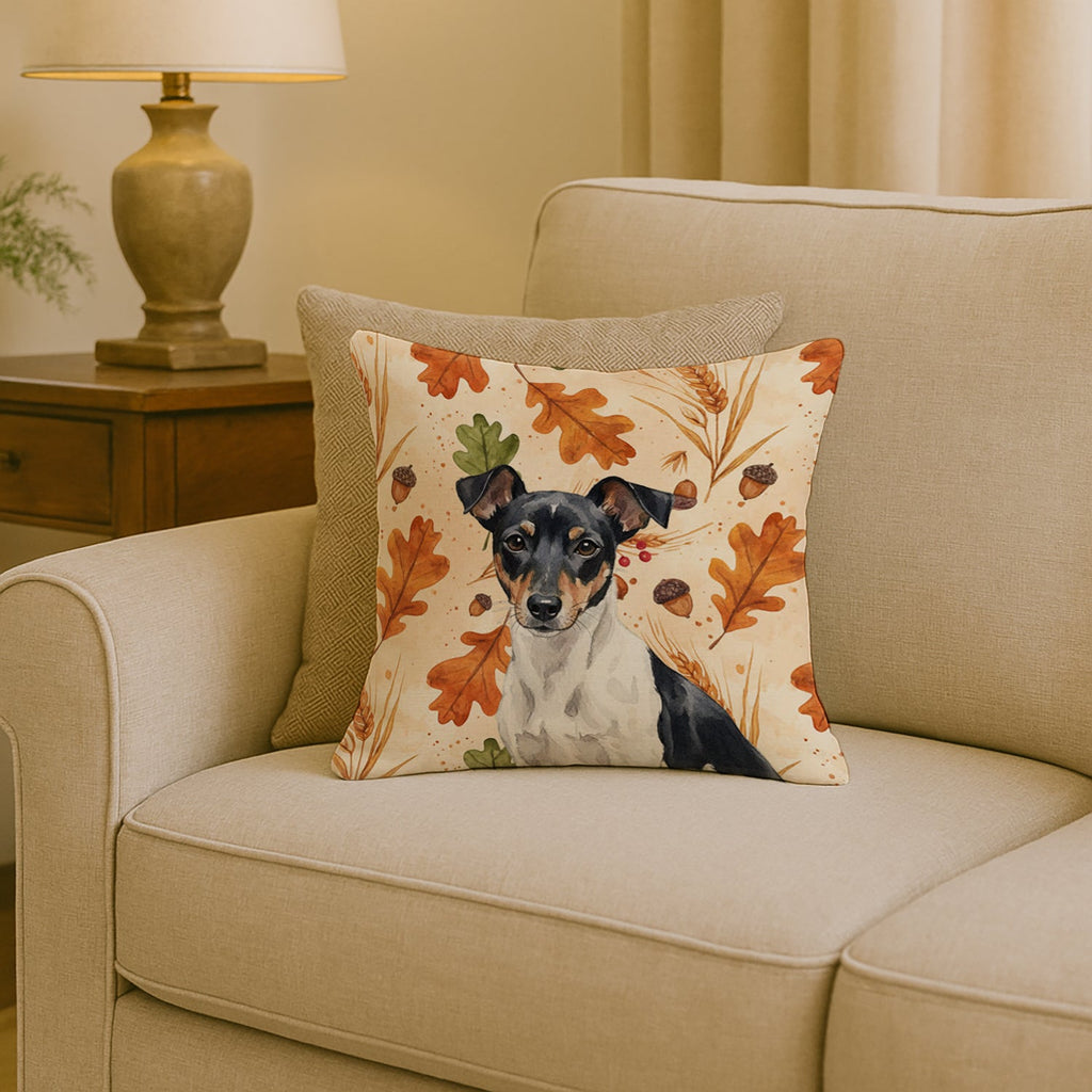 Black and White Rat Terrier Heirloom Fall Decorative Throw Pillow 18x18 Indoor Outdoor Accent Cushion, Fabric Cover with Insert for Sofa, Bed, Porch & Living Room
