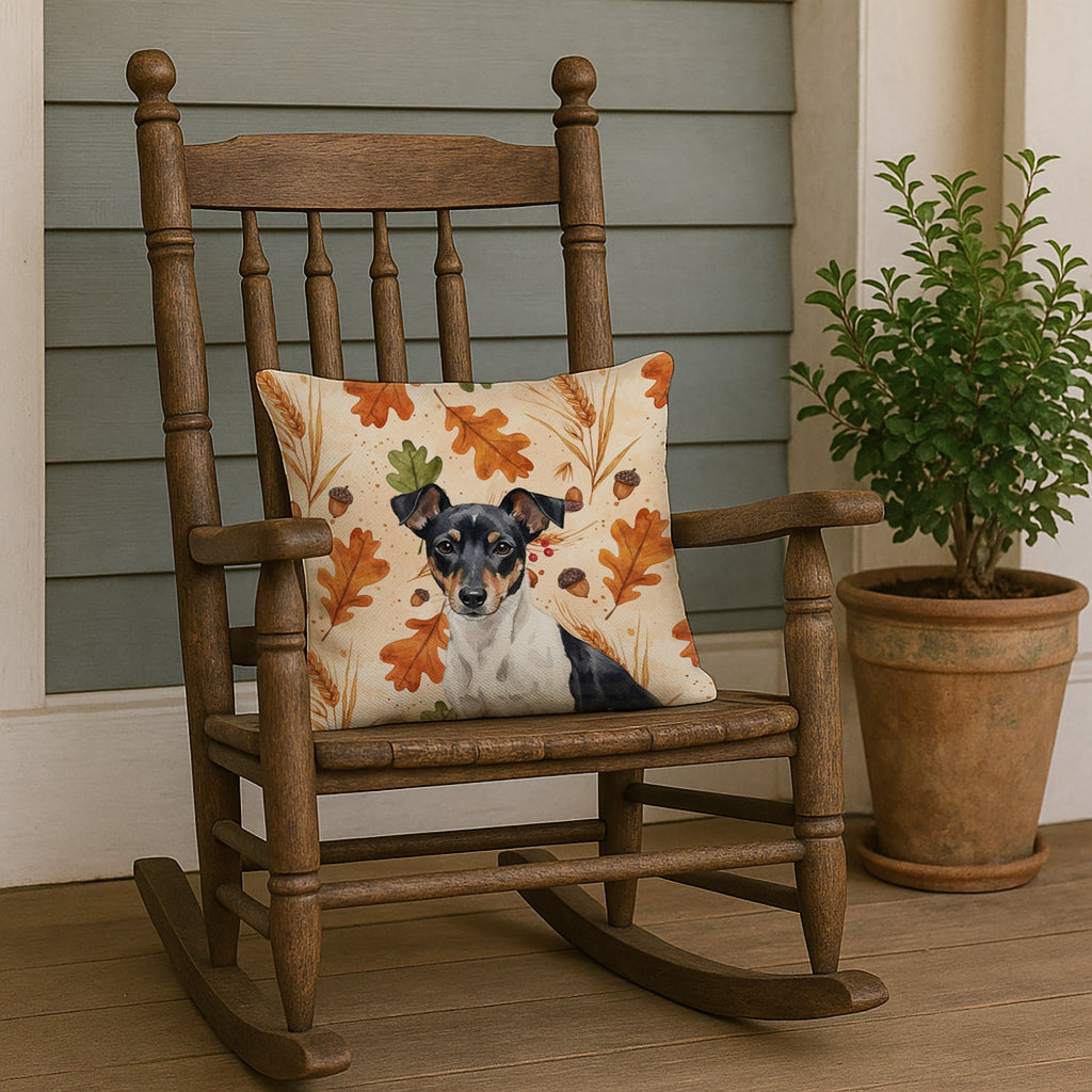 Black and White Rat Terrier Heirloom Fall Decorative Throw Pillow 18x18 Indoor Outdoor Accent Cushion, Fabric Cover with Insert for Sofa, Bed, Porch & Living Room