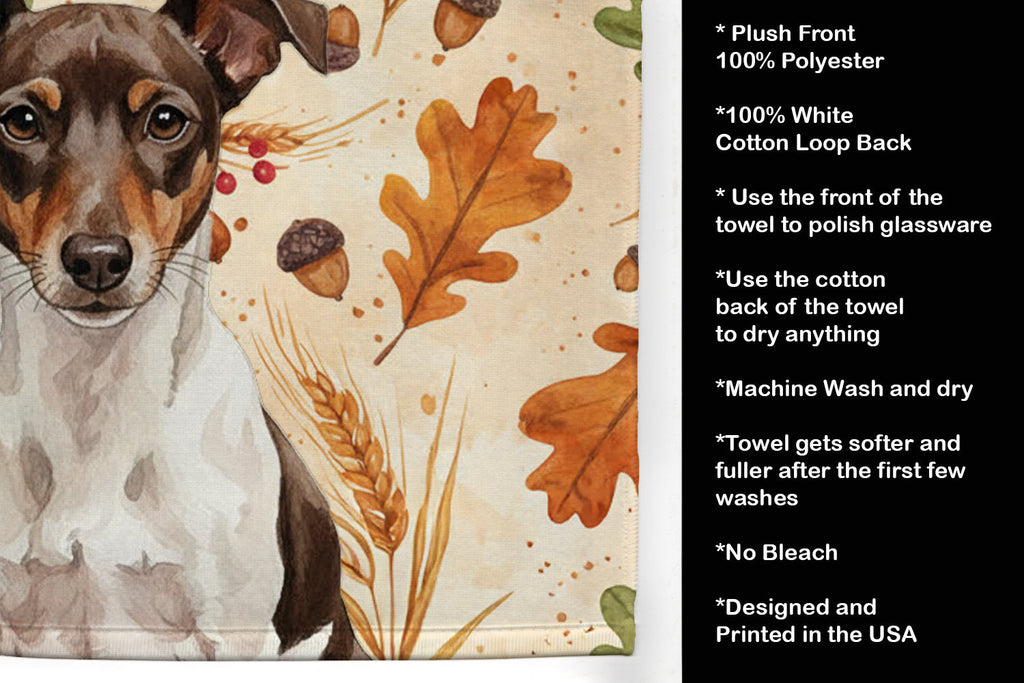Chocolate and White Rat Terrier Heirloom Fall Kitchen Towel Velour Plush Front and Cotton Loop Back Machine Washable
