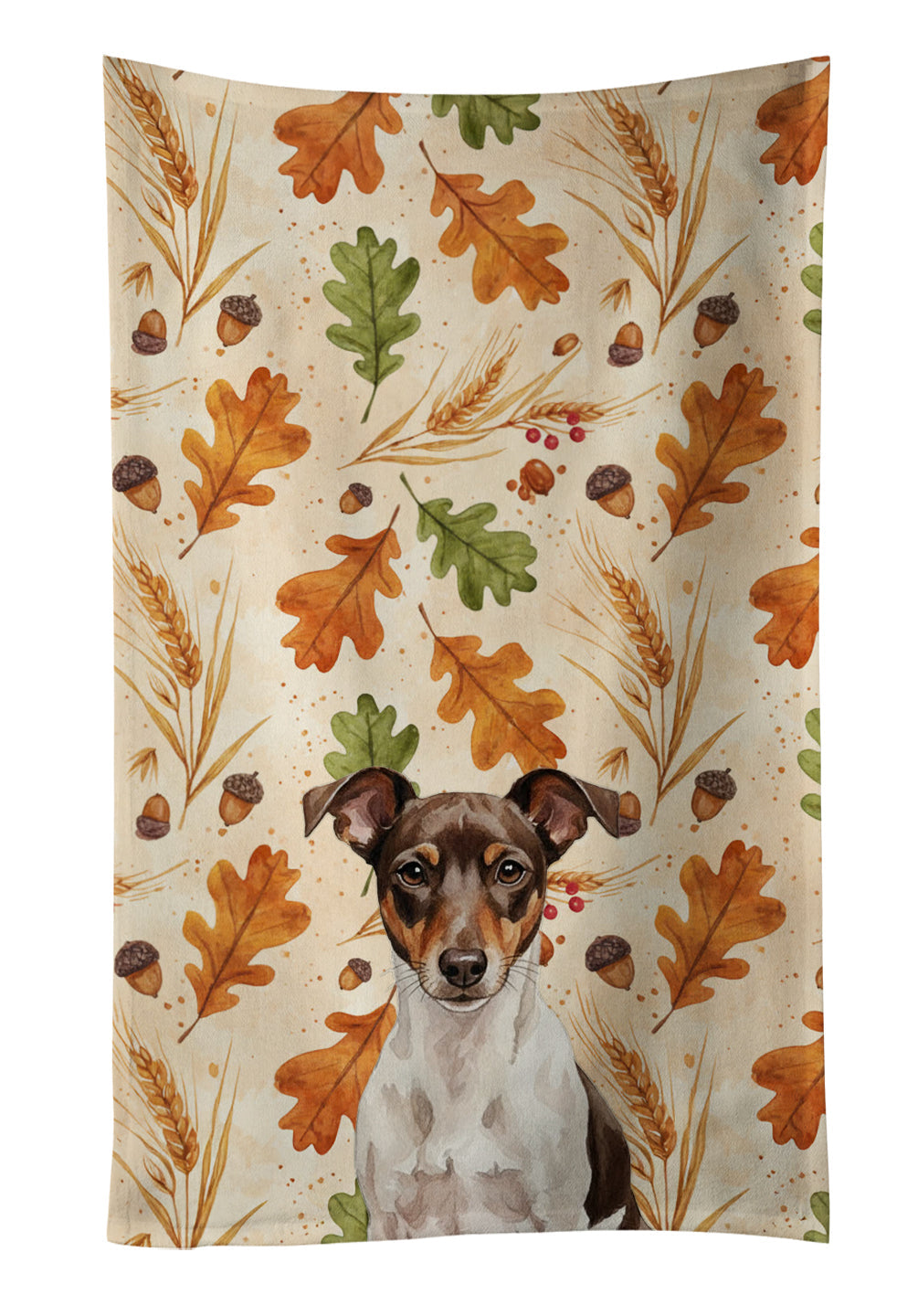 Chocolate and White Rat Terrier Heirloom Fall Kitchen Towel Velour Plush Front and Cotton Loop Back Machine Washable